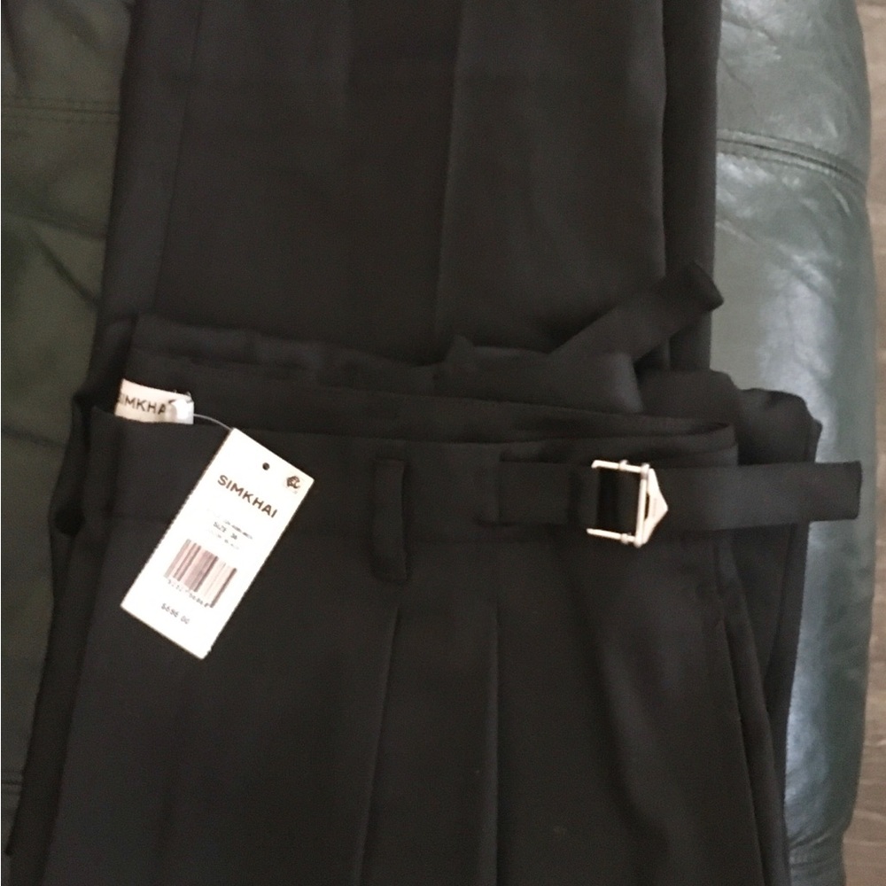 Jonathan Simkhai Black Pleated Men's Dress Pants with Silver Buckle Belt